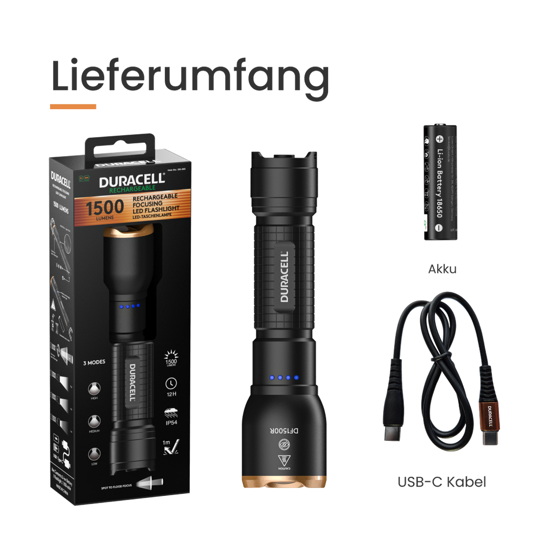 Duracell DF1500R - 1500 lm 1x18650 Taschenlampe