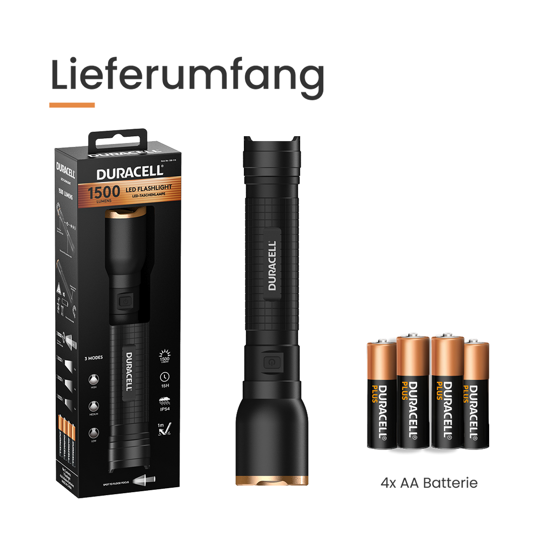 Duracell DF1500 - 1500 lm 4xAA Taschenlampe