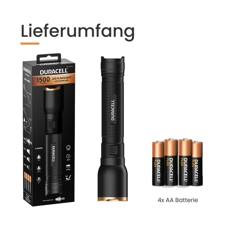 Duracell DF1500 - 1500 lm 4xAA Taschenlampe