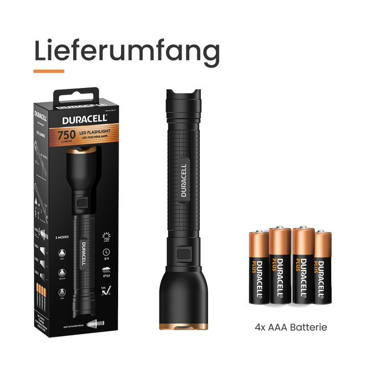 Duracell DF750 - 750 lm 4xAAA Taschenlampe