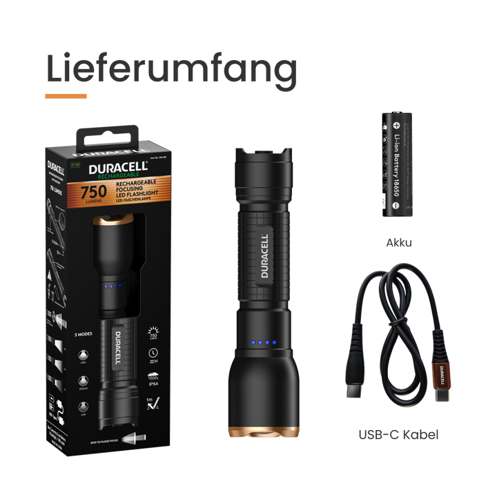 Duracell DF750R -750 lm 1x18650 Taschenlampe
