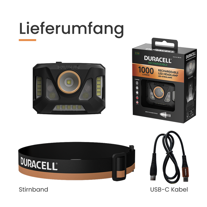 Duracell DH1000R - 1000 lm LiPo Stirnlampe