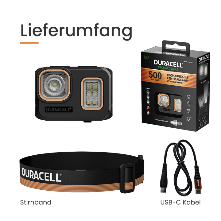 Duracell DH500R - 500 lm LiPo Stirnlampe